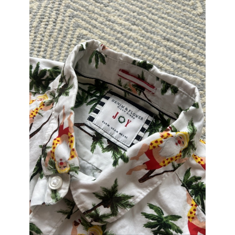 Denim & Flower Ricky Singh JOY Santa Palm Tree Button Shirt - White -‎ Medium